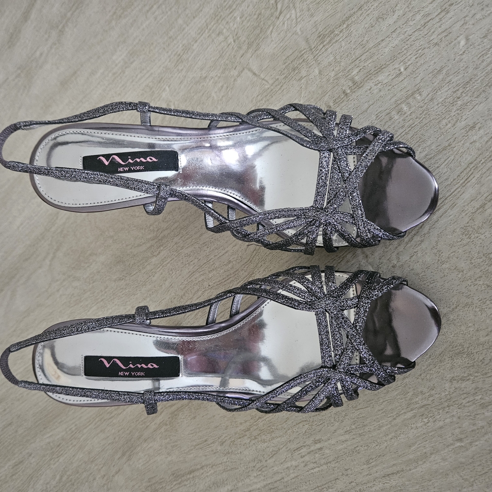 NINA New York Silver Strappy Women's Heels